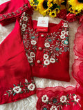 Designer Red Embroidered kurta bottom  with dupatta  women's fashion mart