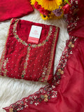 Red embroidered kurta set with dupatta  women's fashion mart