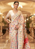 Multicolour White Woven Jamewar Banarasi Saree