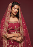 Persian Maroon Georgette Embroidered Lehenga With Net Dupatta