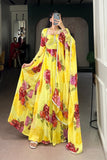 Premium Chiffon Floral Print Gown With Lace Detailing And Matching Dupatta