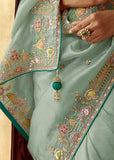 Ice Green Heavy Embroidered Designer Silk Saree