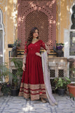 Traditional Maroon Embroidery Sequins Work Anarkali Suit Set