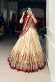 Designer Tussar Silk Printed Lehenga Set With Embroidered Blouse And Dupatta