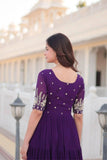 Embroidered Sequins Work Designer Women Gown -WOMEN FASHION Purple / M women's fashion mart