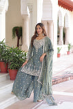 Designer Fendi Silk Kurti Sharara Set With Coding Sequins Embroidery
