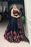 Floral Print Foil Work Silk Lehenga Choli - women's fashion mart