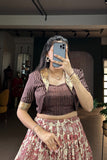 Handcrafted Tasar Silk Printed With Viscose Border Lehenga Choli