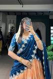 Zari Kota Lehenga Set With Embroidered Vichitra Silk Dupatta & Banglory Blouse