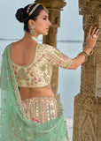 Cream And Pink Heavy Embroidered Designer Lehenga