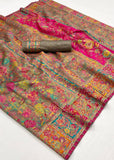 Olive Green Woven Kashmiri Jamewar Saree