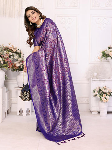 Glimmering Jari Silk Blue Color Saree