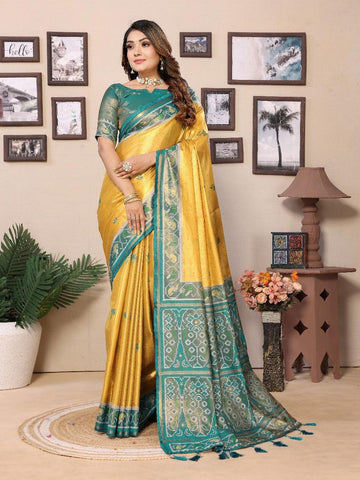 Presenting Tissue Silk Yellow Color Saree