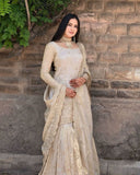 Beige cream colour sequence work sharara suit -Designer Suit M / White women's fashion mart