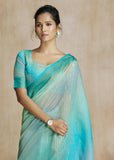 Aruba Blue Woven Soft Silk Saree With Digital Printed