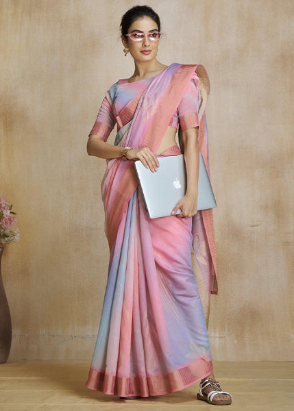 Sweet Pink Woven Soft Silk Saree With Digital Printed