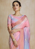 Sweet Pink Woven Soft Silk Saree With Digital Printed