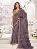 Stunning Carbon Grey Georgette Shimmer Crush Saree - women's fashion mart