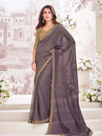 Stunning Carbon Grey Georgette Shimmer Crush Saree - women's fashion mart