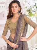 Stunning Carbon Grey Georgette Shimmer Crush Saree - women's fashion mart