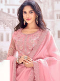 Elegant Rose Pink Chiffon Crush Party Wear Saree - women's fashion mart