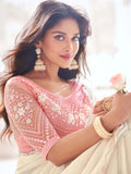 Outstanding Off-White Chiffon Crush Party Wear Saree - women's fashion mart