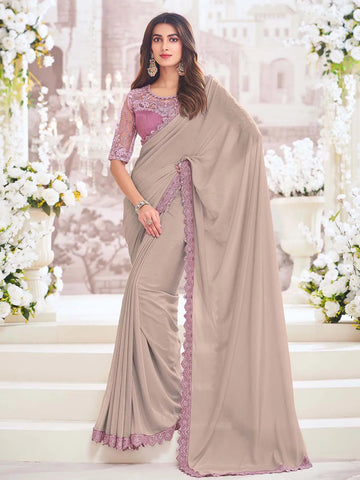 Pristine Pinkish Grey Pure Chiffon Party Wear Saree - women's fashion mart