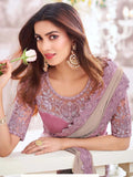 Pristine Pinkish Grey Pure Chiffon Party Wear Saree - women's fashion mart