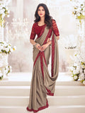 Bewitching Spanish Brown Pure Satin Party Wear Saree - women's fashion mart