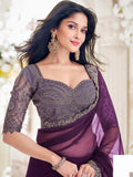 Phenomenal Wine Pure Chiffon Party Wear Saree - women's fashion mart