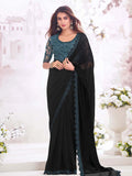 Classic Black Pure Chiffon Party Wear Saree - women's fashion mart