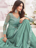 Fabulous Sage Green Pure Satin Party Wear Saree - women's fashion mart