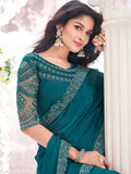 Fantastic Teal Green Two Tone Georgette Party Wear Saree - women's fashion mart