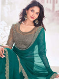 Blazing Teal Green Pure Chiffon Party Wear Saree - women's fashion mart