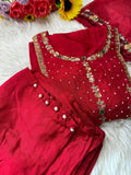 Red embroidered kurta set with dupatta  women's fashion mart