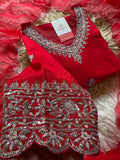 Red embroidered kurta Pant  with dupatta  women's fashion mart