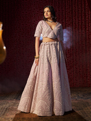 Glorious Lilac Silk Heavy Embroidered Bridal Lehenga Choli - women's fashion mart