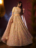 Classic Beige Heavy Embroidered Net Bridal Lehenga Choli - women's fashion mart