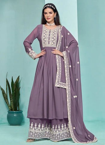 Traditional Lavender Embroidered  Anarkali Palazzo Suit - women's fashion mart