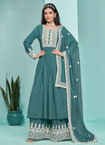 Traditional Turquoise Embroidered  Anarkali Palazzo Suit - women's fashion mart