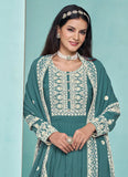 Traditional Turquoise Embroidered  Anarkali Palazzo Suit - women's fashion mart