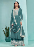 Traditional Turquoise Embroidered  Anarkali Palazzo Suit - women's fashion mart