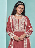 Traditional Rust Red  Embroidered  Anarkali Palazzo Suit - women's fashion mart