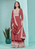 Traditional Rust Red  Embroidered  Anarkali Palazzo Suit - women's fashion mart