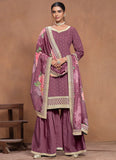 Designer Lavender  Embroidered Silk Sharara  Suit - women's fashion mart