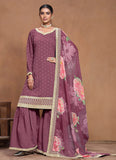 Designer Lavender  Embroidered Silk Sharara  Suit - women's fashion mart