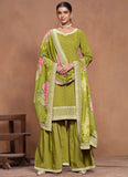 Designer Lime Green Embroidered Silk Sharara  Suit - women's fashion mart