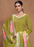 Designer Lime Green Embroidered Silk Sharara  Suit - women's fashion mart