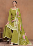 Designer Lime Green Embroidered Silk Sharara  Suit - women's fashion mart