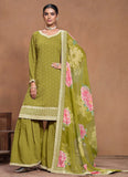 Designer Lime Green Embroidered Silk Sharara  Suit - women's fashion mart